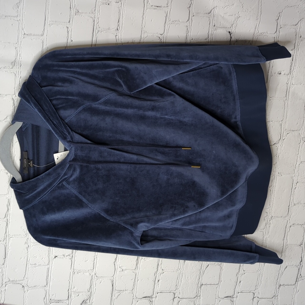 NWT J. Crew velour pullover hoodie with pockets Blue